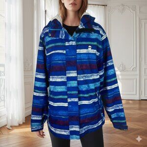 Billabong Blue Stripe Hooded Ski Snow Jacket Medium